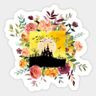 Haunted House with Flowers Sticker
